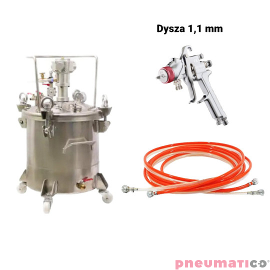 Zbiornik ciśnieniowy do natrysku nierdzewny 40L z mieszadłem Agregat malarski MP40SS Pneumatico Tank / Węże / Pistolet EXPERT HP dysza 1,1 mm