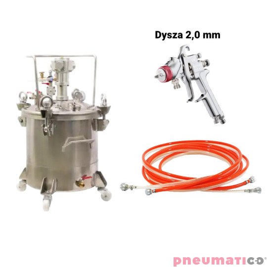 Zbiornik ciśnieniowy do natrysku nierdzewny 40L z mieszadłem Agregat malarski MP40SS Pneumatico Tank / Węże / Pistolet EXPERT HP dysza 2,0 mm