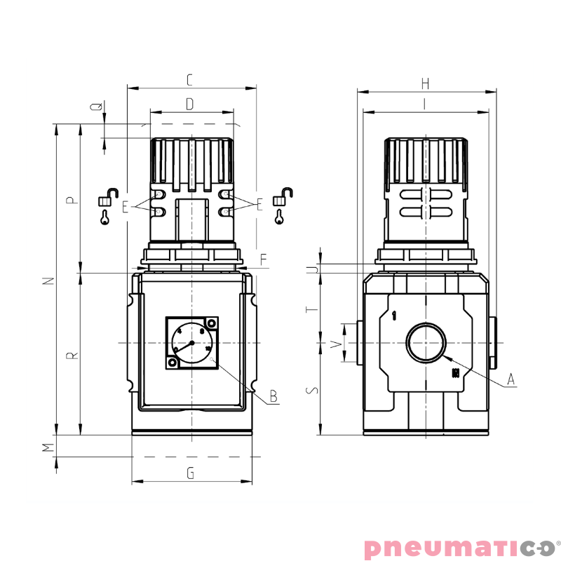 Modułowy reduktor ciśnienia G1/2" seria MX 0-4 bar z manometrem Camozzi MX2-12-M402