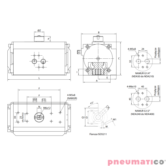Pneumatyczny napęd obrotowy dwustronnego działania R.40 F03/05-11mm NDA40F35X11 RQS