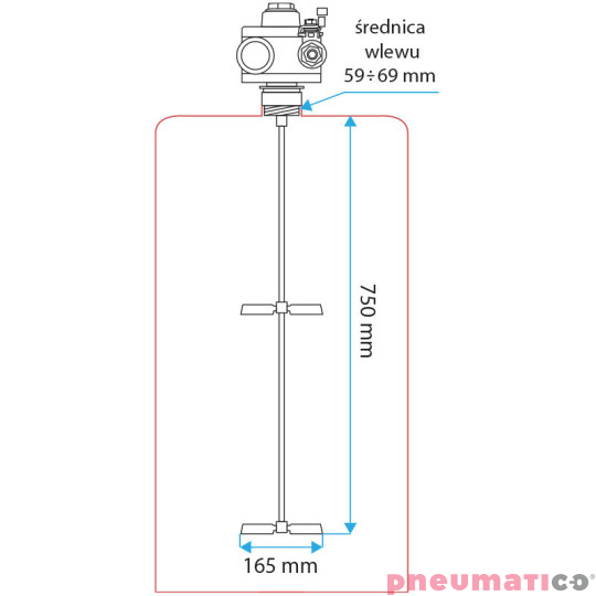 Mieszadło pneumatyczne na zbiornik IBC z 2 wirnikami ATEX PNEUMATICO MP-560SX-2