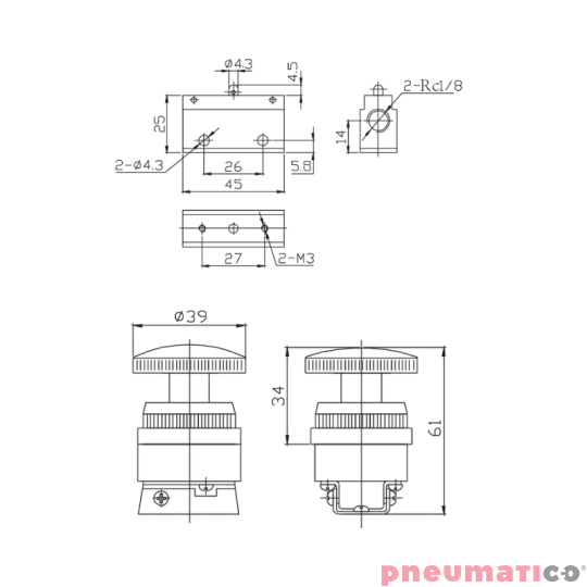 Zawór ręczny z przyciskiem typu grzybek z blokadą TEKMA 3/2 NC G-321-EB G1/8" Zawór ręczny z przyciskiem typu grzybek z blokadą TEKMA 3/2 NC G-321-EB G1/8"