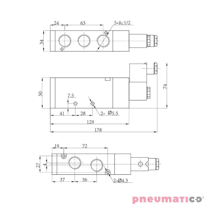 Zawór elektropneumatyczny jednostronny monostabilny 5/2 1/2" TEKMA TG-2541-15-AC110 NC 110VAC Zawór elektropneumatyczny jednostronny monostabilny 5/2 1/2" TEKMA TG-2541-15-AC110 NC 110VAC