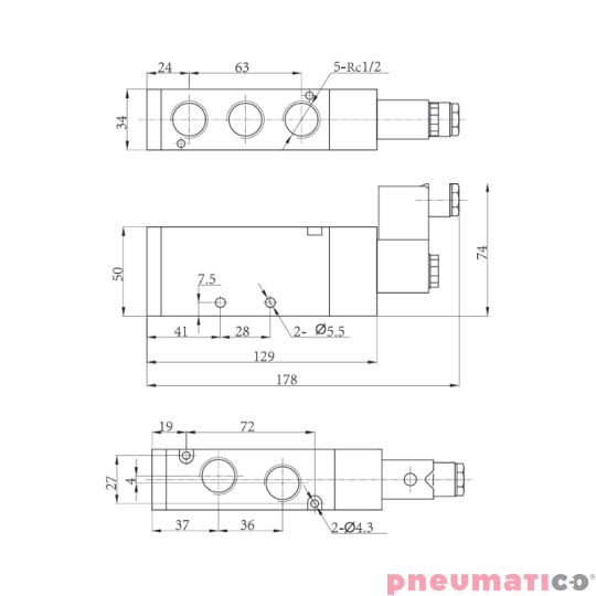 Zawór elektropneumatyczny jednostronny monostabilny 5/2 1/2" TEKMA TG-2541-15-AC110 NC 110VAC Zawór elektropneumatyczny jednostronny monostabilny 5/2 1/2" TEKMA TG-2541-15-AC110 NC 110VAC