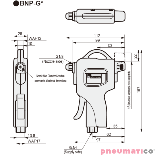 Pistolet impulsowy z regulacją dysza 2,5mm CKD BNP-G25-P4 Pistolet impulsowy z regulacją dysza 2,5mm CKD BNP-G25-P4
