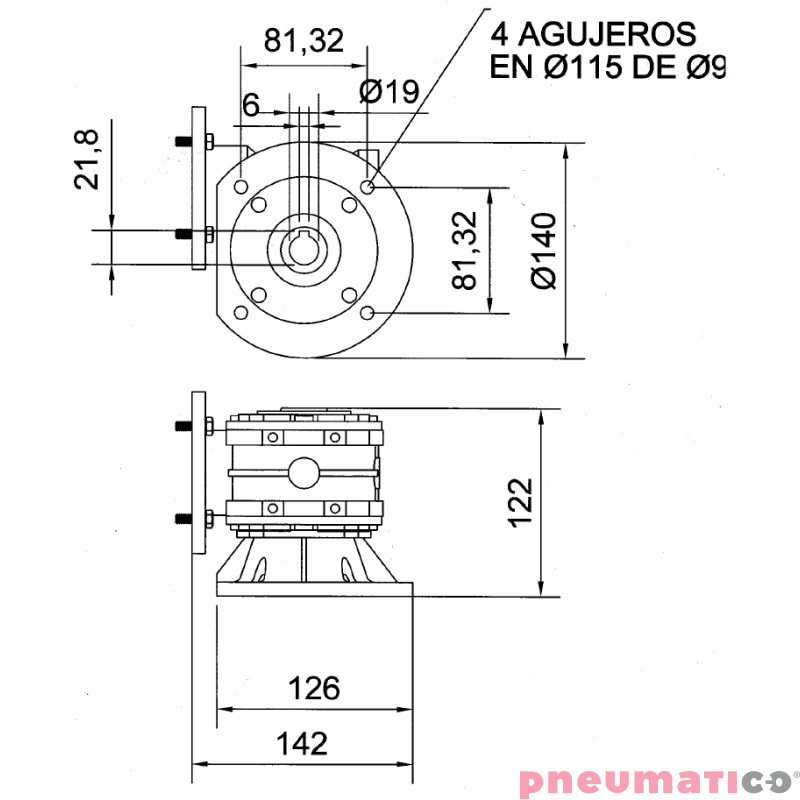 Napęd pneumatyczny do mieszadła 2096W z reduktorem ATEX MBP MN-3/65RR