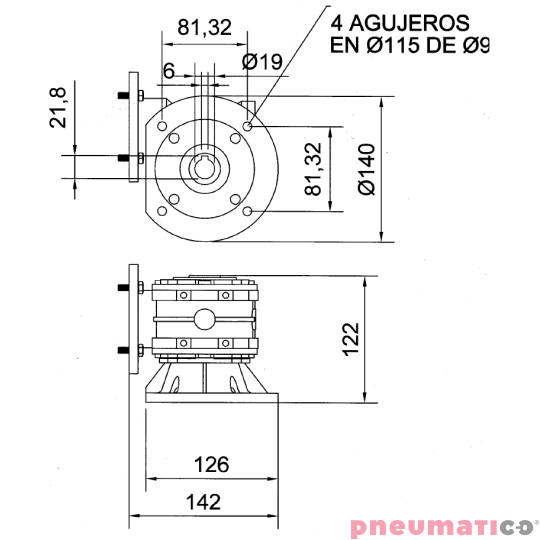 Napęd pneumatyczny do mieszadła 2096W z reduktorem ATEX MBP MN-3/65RR