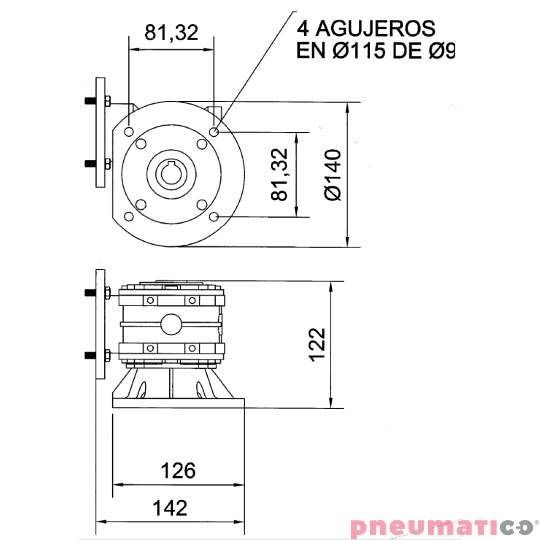 Napęd pneumatyczny do mieszadła 699W z reduktorem ATEX MBP MN-65RR Napęd pneumatyczny do mieszadła 699W z reduktorem ATEX MBP MN-65RR
