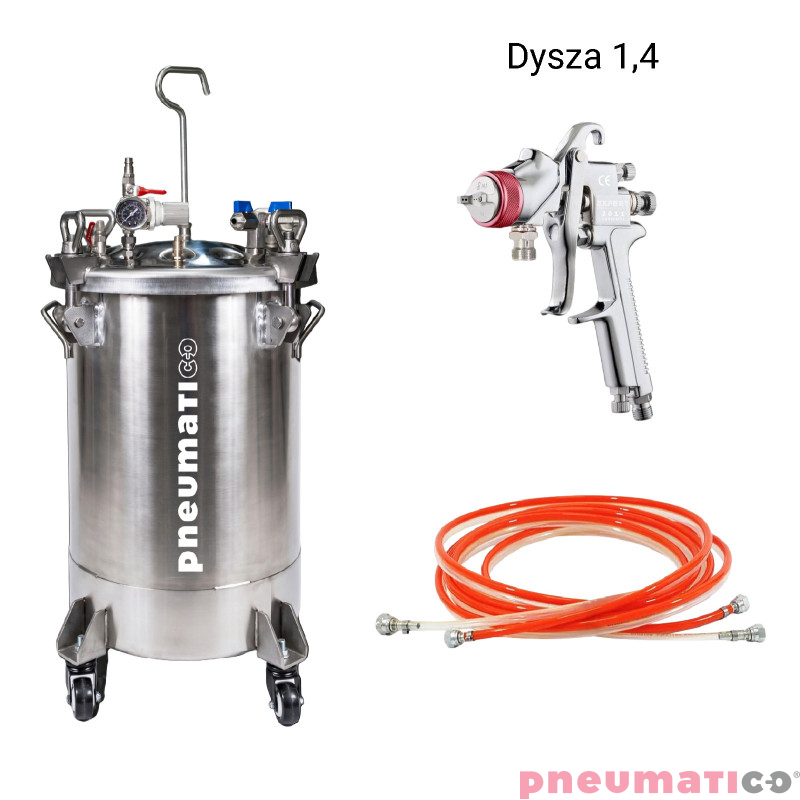 Zbiornik ciśnieniowy do malowania nierdzewny 40L bez mieszadła Agregat malarski ZB40SS Pneumatico Tank / Węże / Pistolet EXPERT HP dysza 1,4 mm