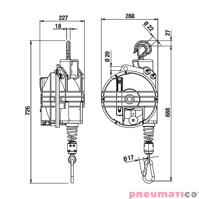 Balanser linkowy 9441OD TECNA Outdoor Zero Gravity 60-70kg 3000mm