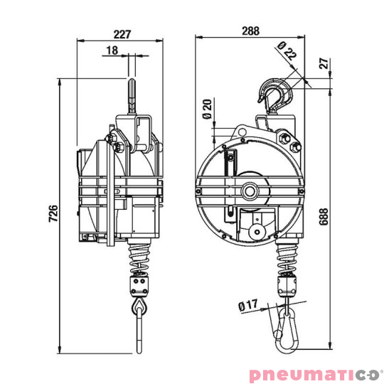 Balanser linkowy 9441OD TECNA Outdoor Zero Gravity 60-70kg 3000mm