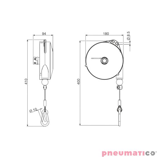 Balanser linkowy z blokadą 8-10kg 4500mm TECNA 9349/4,5