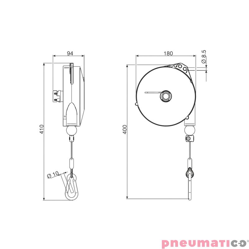 Balanser linkowy z blokadą 10-14kg 4500mm TECNA 9350/4,5