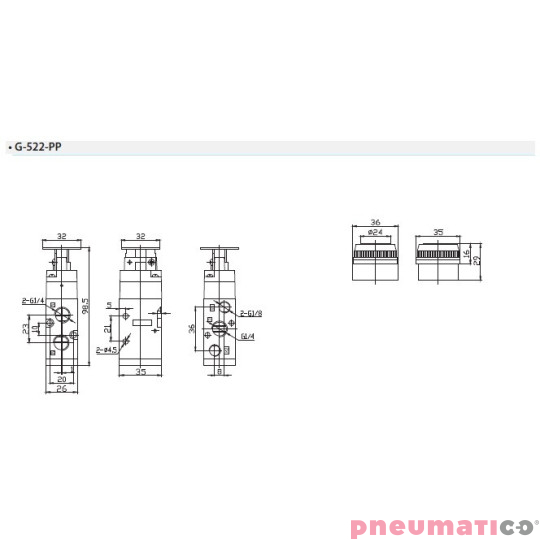 Zawór ręczny z przyciskiem G-522PP 5/2 Zawór ręczny z przyciskiem G-522PP 5/2