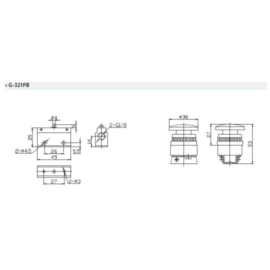 Zawór ręczny z przyciskiem typu grzybek G-321PB 3/2 NC