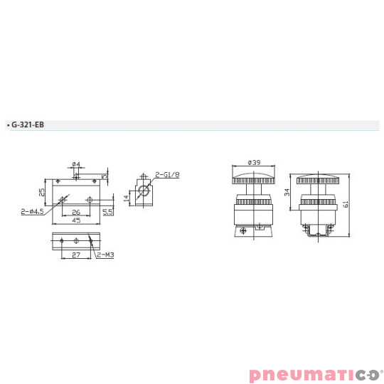 Zawór ręczny z przyciskiem typu grzybek z blokadą G-321EB 3/2 NC Zawór ręczny z przyciskiem typu grzybek z blokadą G-321EB 3/2 NC