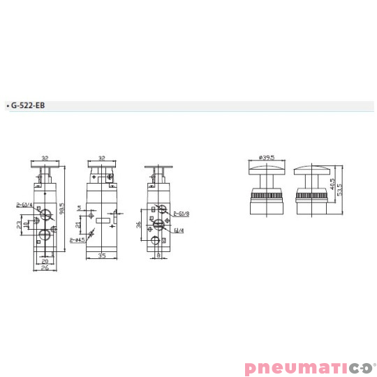 Zawór ręczny z przyciskiem typu grzybek z blokadą G-522EB 5/2  Zawór ręczny z przyciskiem typu grzybek z blokadą G-522EB 5/2