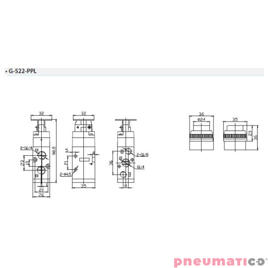 Zawór ręczny z przyciskiem G-522PPL 5/2  Zawór ręczny z przyciskiem G-522PPL 5/2