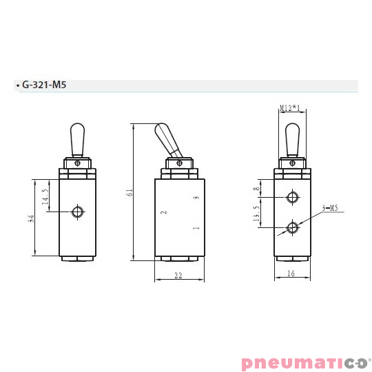 Zawór ręczny z joystickiem G-321-M5 3/2 NC Zawór ręczny z joystickiem G-321-M5 3/2 NC
