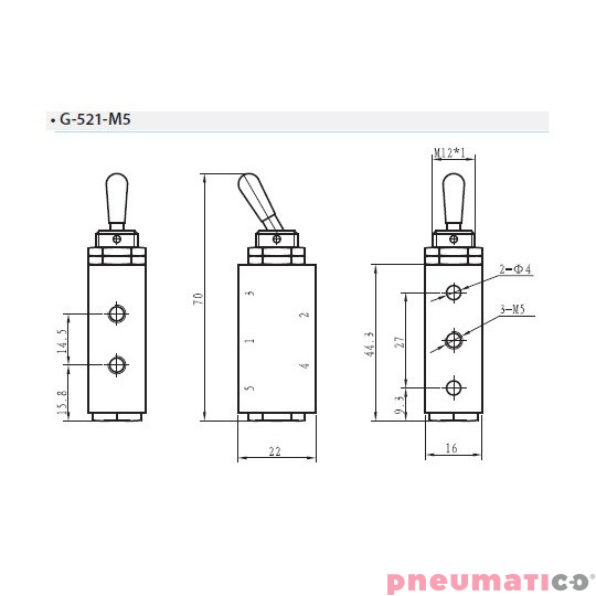 Zawór ręczny z joystickiem G-521-M5 5/2