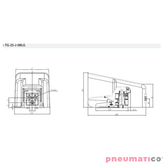 Zawór nożny w obudowie TEKMA 5/2 G1/4" z blokadą TG-25-J-08-LG Zawór nożny w obudowie TEKMA 5/2 G1/4" z blokadą TG-25-J-08-LG