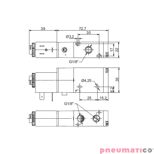 Zawór elektropneumatyczny 3/2 normalnie zamknięty NZ 1/8" PNEUMAX 8880.32.C.39.F05 Zawór elektropneumatyczny 3/2 normalnie zamknięty NZ 1/8" PNEUMAX 8880.32.C.39.F05