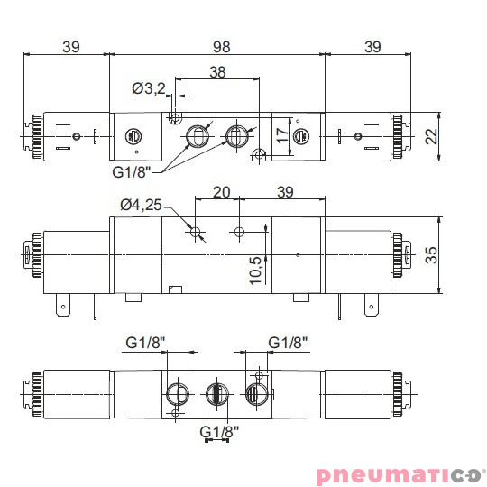Zawór elektropneumatyczny 5/3 NC PNEUMAX 1/8" Zawór elektropneumatyczny 5/3 NC PNEUMAX 1/8"