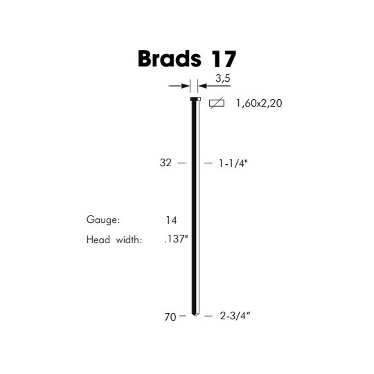Sztyfty 17/63 z łebkiem 1op.-2.500szt Sztyfty 17/63 z łebkiem 1op.-2.500szt