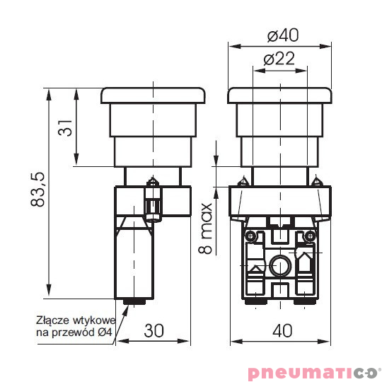 Zawór ręczny dźwignia z rolką -sprężyna 2/2 NO PNEUMAX Zawór ręczny dźwignia z rolką -sprężyna 2/2 NO PNEUMAX