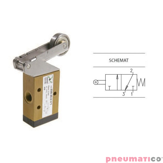 Zawór ręczny dźwigniowy z rolką, łożyskiem i sprężyną 3/2 PNEUMAX Zawór ręczny dźwigniowy z rolką, łożyskiem i sprężyną 3/2 PNEUMAX