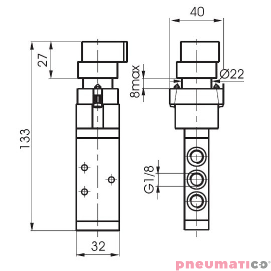 Zawór ręczny przełącznikiem dwupozycyjnym 5/2 PNEUMAX Zawór ręczny przełącznikiem dwupozycyjnym 5/2 PNEUMAX