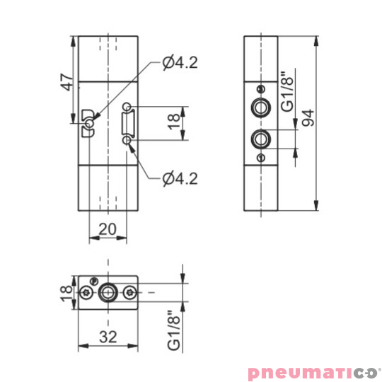 Zawór pneumatyczny bistabilny T228.32.11.11 3/2 PNEUMAX 1/8"