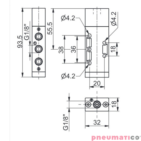 Zawór pneumatyczny sprężyna T228.52.11.1 5/2 PNEUMAX 1/8" Zawór pneumatyczny sprężyna T228.52.11.1 5/2 PNEUMAX 1/8"