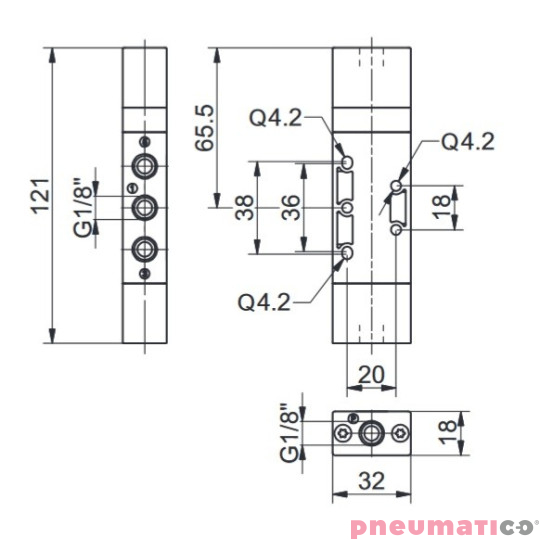 Zawór pneumatyczny trójpozycyjny CZ T228.53.31.11.11 5/3 PNEUMAX 1/8"