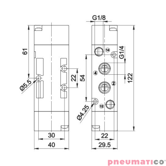 Zawór pneumatyczny trójpozycyjny CO T224.53.32.11.11 5/3 PNEUMAX 1/4"