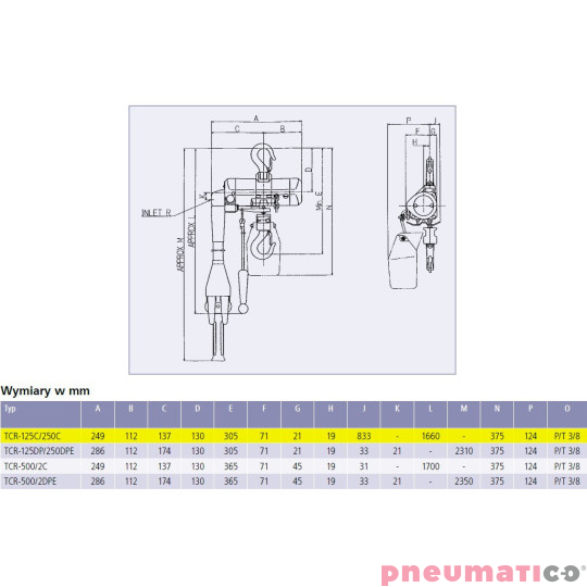 wciągnik łańcuchowy RedRooster TCR-125C wymiary wciągnik łańcuchowy RedRooster TCR-125C wymiary