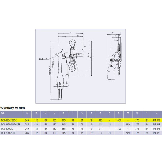 wciągnik łańcuchowy RedRooster TCR-250C wymiary wciągnik łańcuchowy RedRooster TCR-250C wymiary