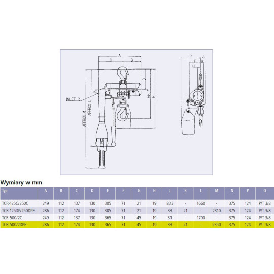 wciągnik łańcuchowy Red Rooster TCR-500C2 wymiary wciągnik łańcuchowy Red Rooster TCR-500C2 wymiary