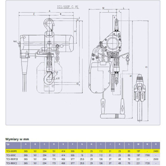 Pneumatyczny wciągnik łańcuchowy Red Rooster TCS-500PE  Pneumatyczny wciągnik łańcuchowy Red Rooster TCS-500PE