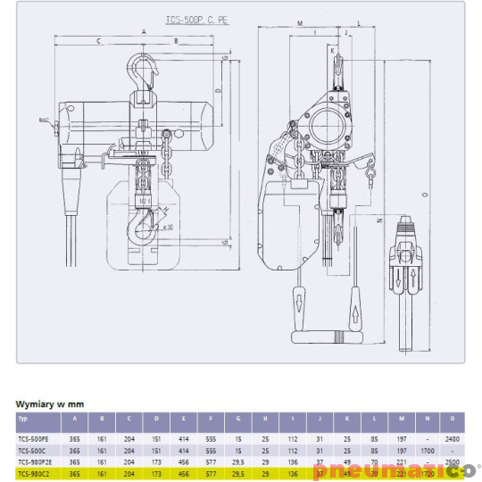 Pneumatyczny wciągnik łańcuchowy Red Rooster TCS-500 C Pneumatyczny wciągnik łańcuchowy Red Rooster TCS-500 C