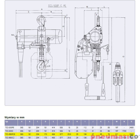 Pneumatyczny wciągnik łańcuchowy Red Rooster TCS-980P2E  Pneumatyczny wciągnik łańcuchowy Red Rooster TCS-980P2E