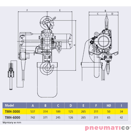 Pneumatyczny wciągnik łańcuchowy Red Rooster TMH-3000PE  Pneumatyczny wciągnik łańcuchowy Red Rooster TMH-3000PE
