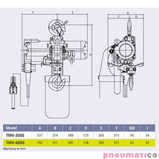 Pneumatyczny wciągnik łańcuchowy Red Rooster TMH-6000C  Pneumatyczny wciągnik łańcuchowy Red Rooster TMH-6000C