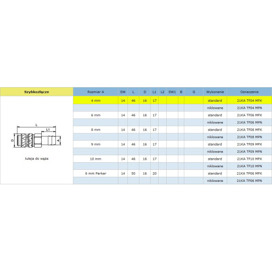 Szybkozłącze niskociśnieniowe żeńskie na wąż typ 21KA Szybkozłącze niskociśnieniowe żeńskie na wąż typ 21KA