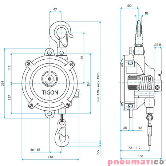 balanser TW-22 TIGON wymiary balanser TW-22 TIGON wymiary