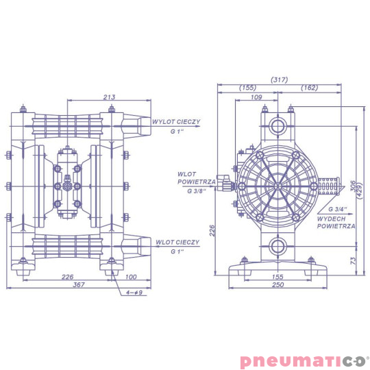 Pompa membranowa YAMADA (NDP-25BPSPP) NDP-P25BPS 1" z dystrybutorem powietrza