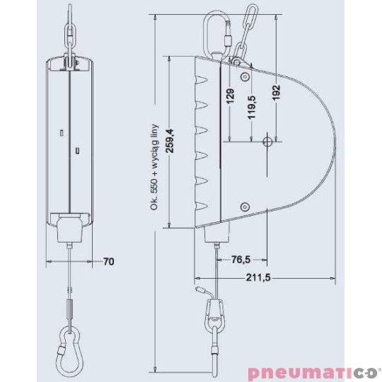 Balanser linkowy Carl Stahl Kromer 4-8kg 3000mm z hamulcem 
