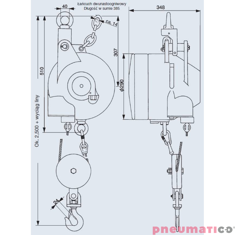 Balanser linkowy Carl Stahl Kromer 250-275kg 1500mm Balanser linkowy Carl Stahl Kromer 250-275kg 1500mm
