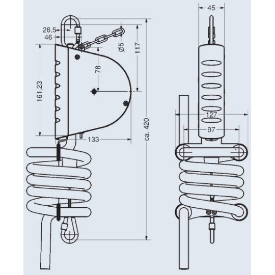 Balanser linkowy Carl Stahl Kromer z przewodem powietrznym 11x16mm 0,5-2kg 2500mm  Balanser linkowy Carl Stahl Kromer z przewodem powietrznym 11x16mm 0,5-2kg 2500mm