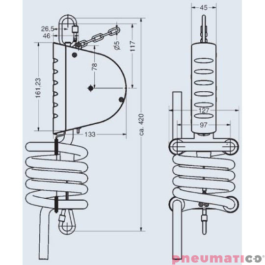 Balanser linkowy Carl Stahl Kromer z przewodem powietrznym 11x16mm 1,5-3kg 2500mm z hamulcem 